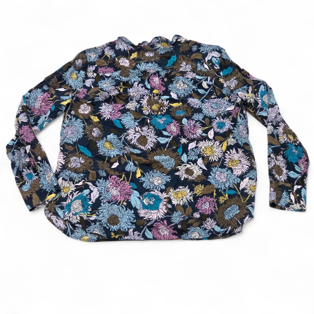 Talbots Navy Multicolor Floral Blouse EUC Size Large - Picture 4 of 7